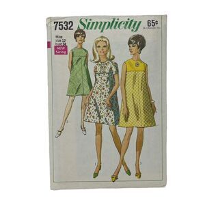 Vintage 1960s Simplicity 7532 Mod Yoked A-Line Dress Sewing Pattern Size  12 CUT